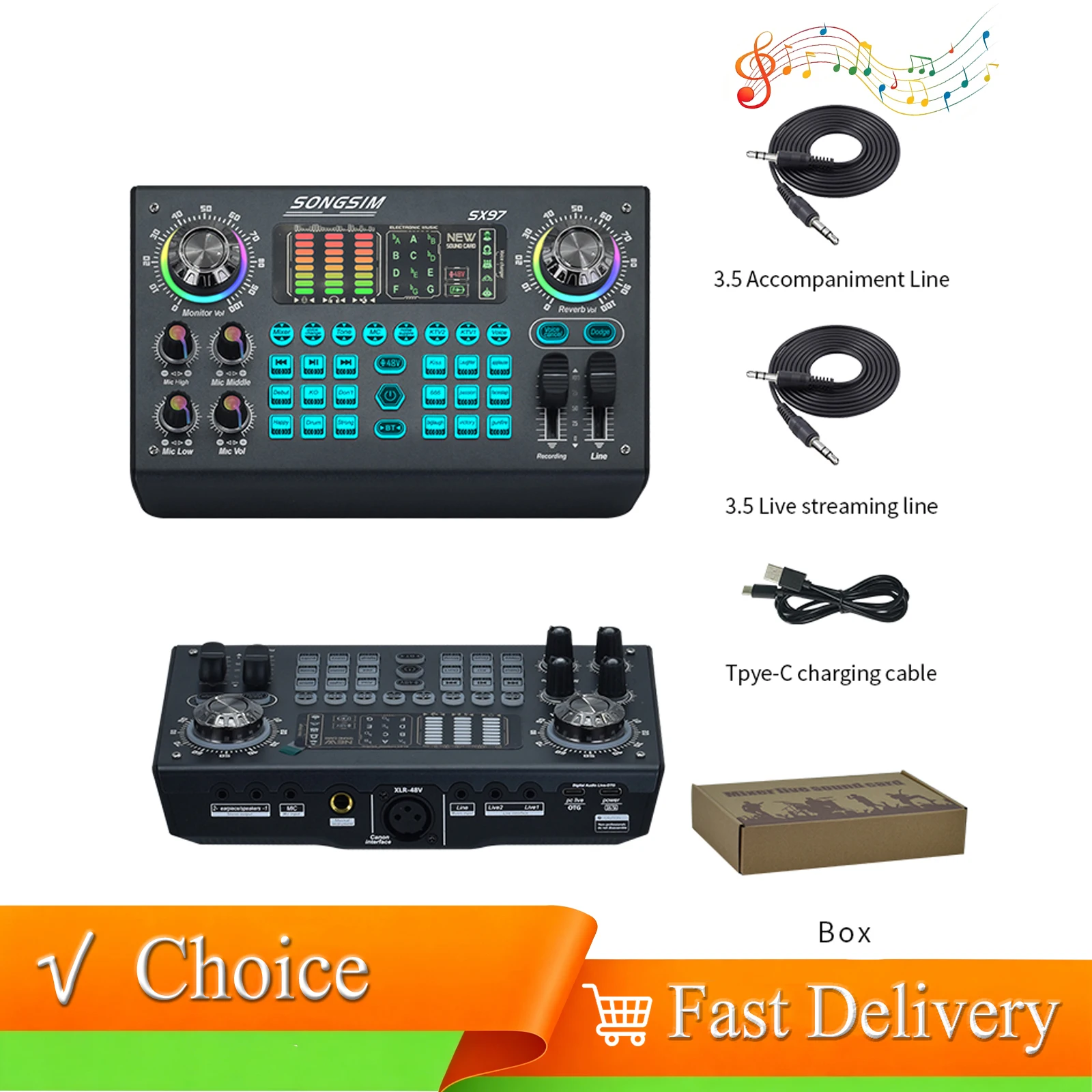48V Multi-function Mixer Portable Digital Sound Card Professional Multiple Sound Effect Live Mixer Sound Card Effect Device