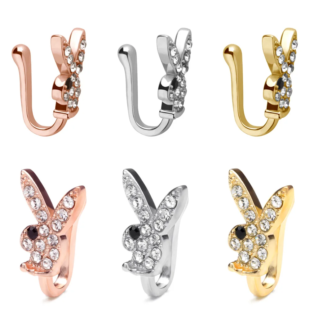 Fashion Crystal Creative Rabbit Fake Nose Piercing for Women Men Punk Septum Falso Nose Ring Falso Nariz Piercing Body Jewelry