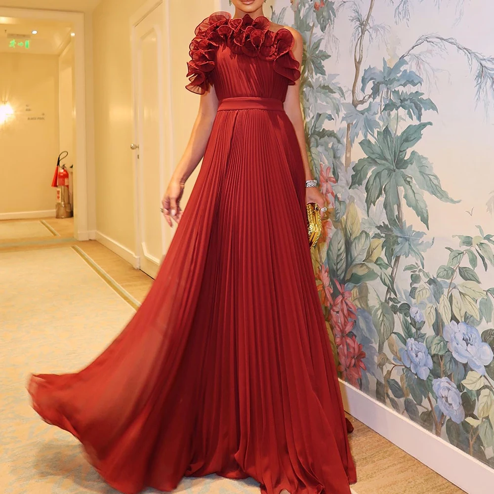 

Dubai Evening Caftan Dress Floor Length Sleeveless Straight Strapless Pleats Sweep Train Solid Color Special Occasion Gowns 2024