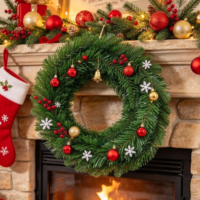 緑色の松の葉を使ったクリスマスガーランド。装飾用の人工クリス - Tinsel Garland Decoration のレビューと価格