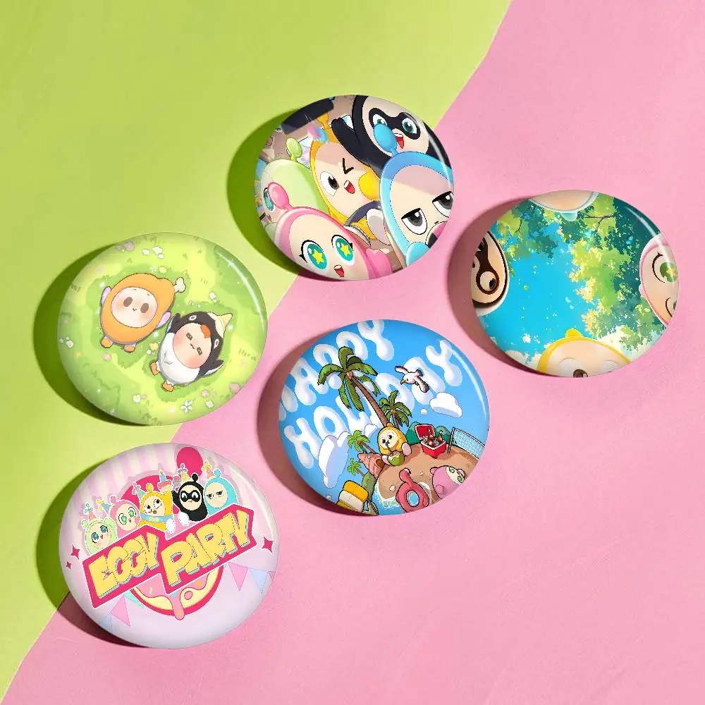 E-Eggy-Party Cheerful-Cartoon 32/44/58mm Round Brooches Handmade Pins for Backpack Jewelry Accessories Gifts Creative Badge