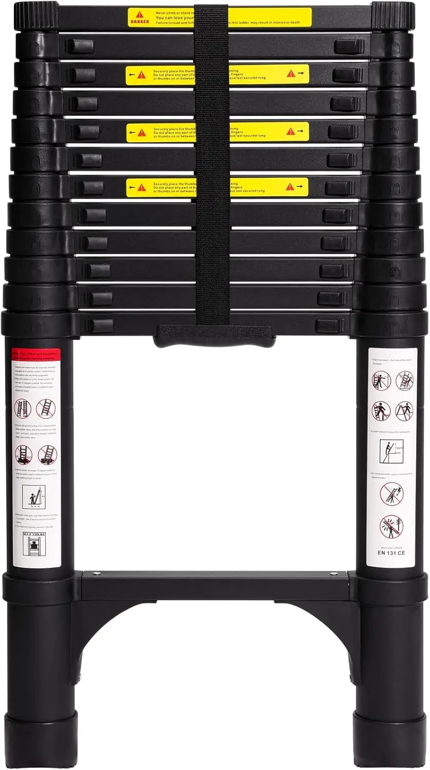 

12.5 FT Aluminum Telescoping Ladder Lightweight Multi-Purpose Collapsible Extension with 2 Triangle Stabilizers Heavy Duty 330 l