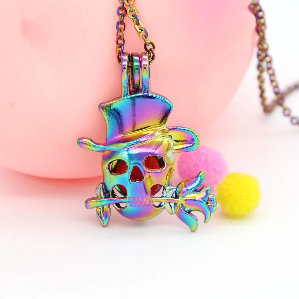 1Pc Charms Bird Cat Rose Lotus Flower Shark Insect Honeybee Mermaid Pearl Cage Locket Diffuser Jewelry Pendant Necklace Gift