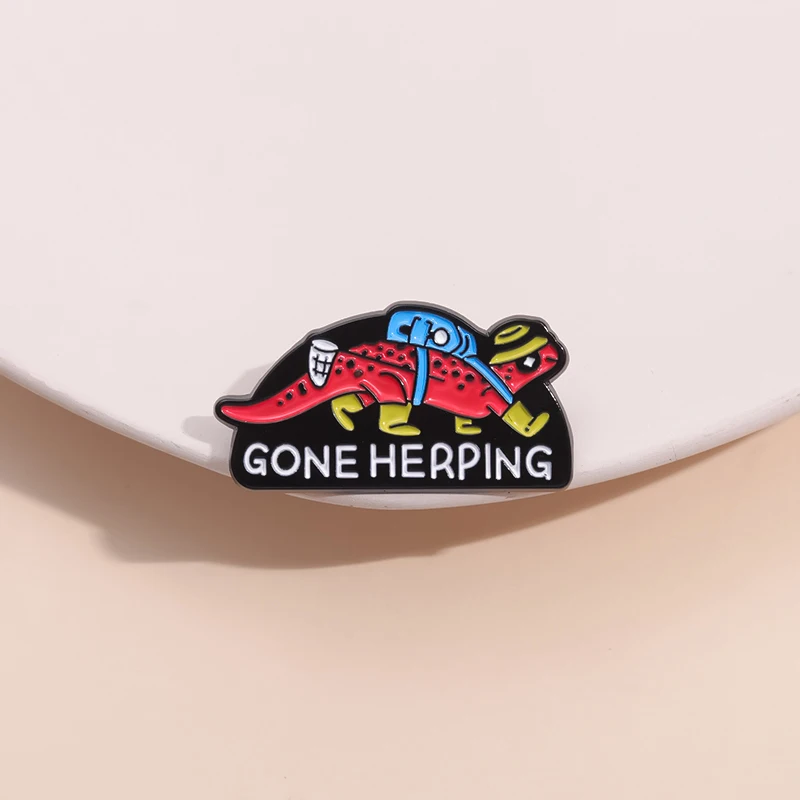 Gone Herping Enamel Pin Custom Backpack Reptile Salamander Lizard Brooch Lapel Badge Animal Jewelry Gift For Kid Wholesale ﻿