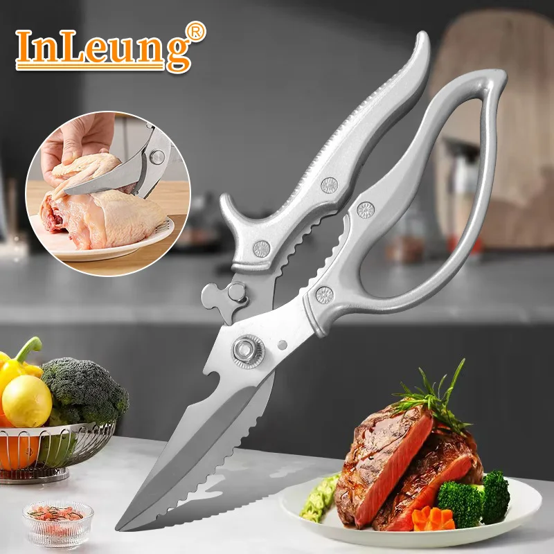 Tijeras afiladas de cocina para huesos de pollo, tijeras para barbacoa, carne, verduras, pescado, puede abrir la botella, tijeras para huesos de pollo