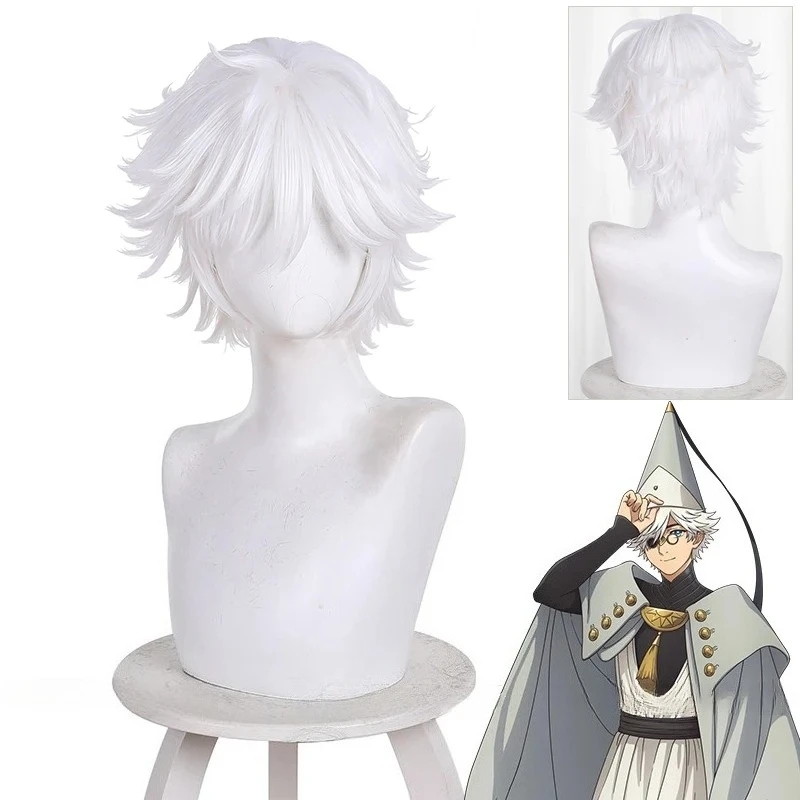 Tongari Boushi no Atelier Kurze weiße Haare, hitzebeständige synthetische Perücken, Anime-Hexenhut, Atelier Qifrey Cosplay-Perücke