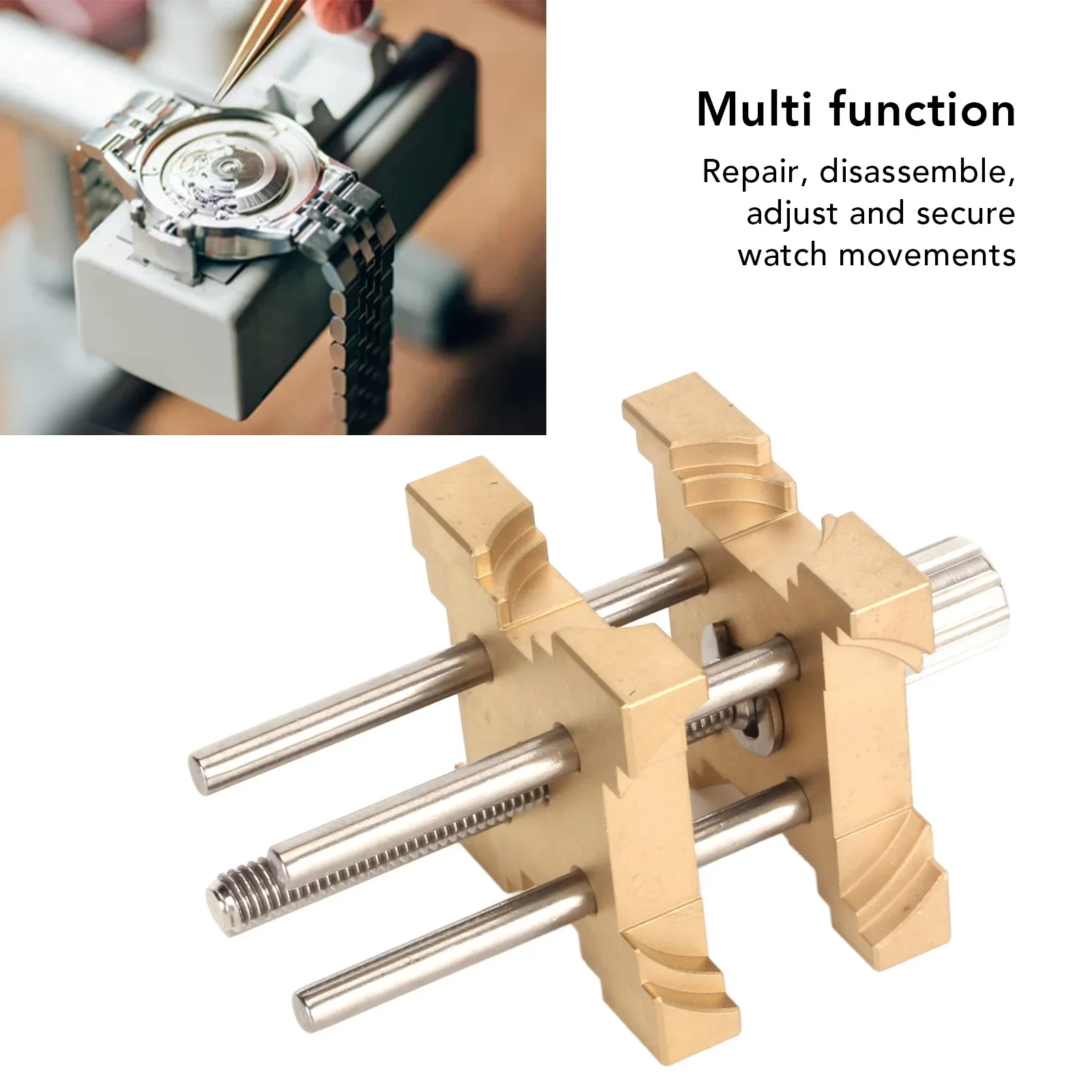 

Watch Movement Holder Brass Adjustable Multi Functional Watch Back Remover Tool Repairing Movement Holder