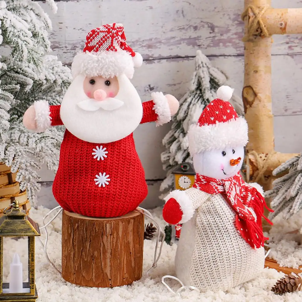 Christmas Knitted Doll Bags Reusable Christmas Knit Drawstring Bag Festive Compact Sacks Holiday Gift Pouches For Kids Sleeping
