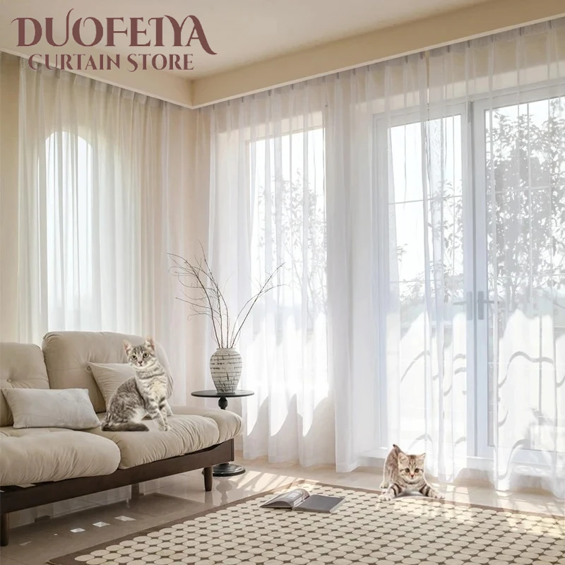 Modern White Tulle Sheer Window Curtains for Living Room Bedroom Dining Transparent Partition Wedding Home Decor Drapes 커튼 1PC