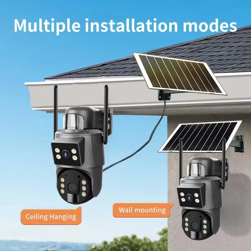 Solar-Powered Outdoor PTZ Camera - IP66 Waterproof Night Vision Two-Way Audio TF/Cloud Storage Light Load Wall/Ceiling Mount