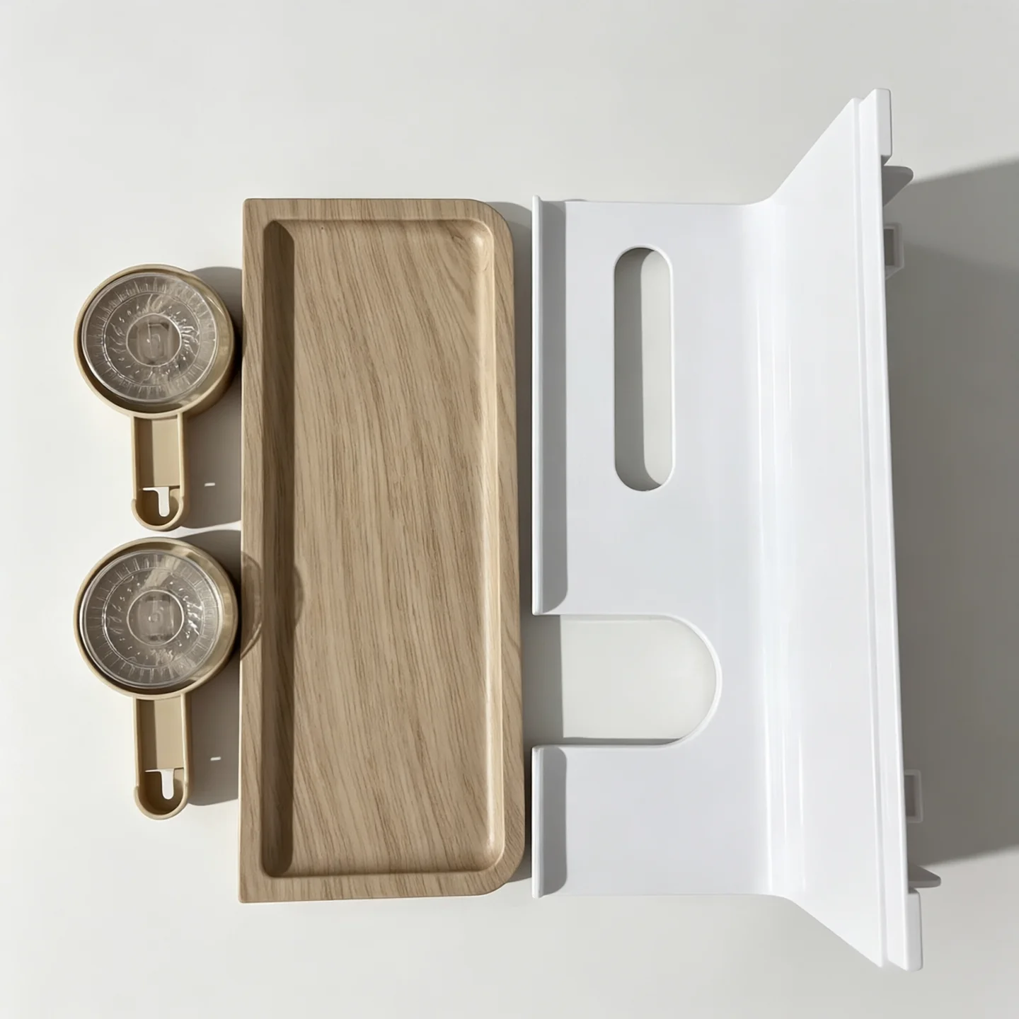 No Drill Suction Cup Toilet Paper Holder Wall Mounted, Wood Grain Bathroom Organizer Shelf with Phone Stand Hair Dryer Storage Rack, Removable Bathroom Accessory for Shower Restroom