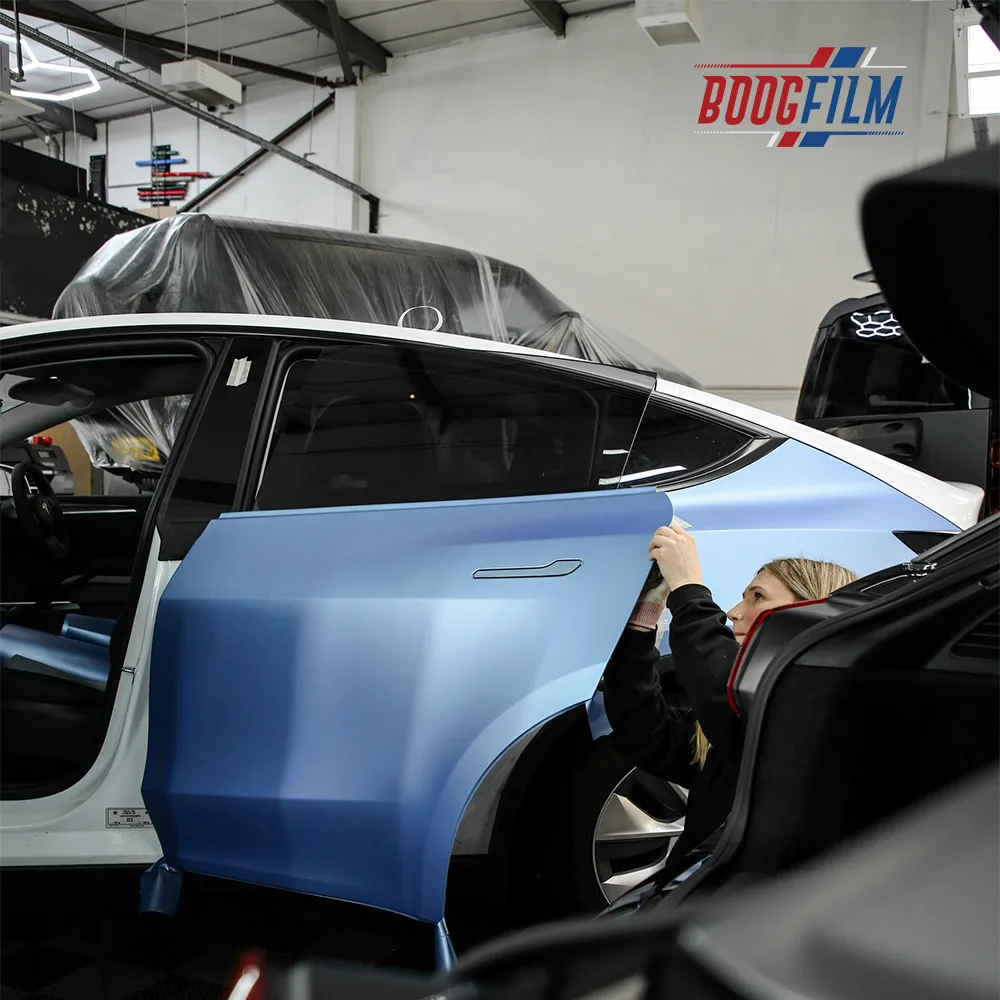 Boogfilm filme que muda de cor, sem bolhas de ar, envoltório de vinil para carro, cetim, azul, proteção original, pintura anti-arranhões, filme de embrulho de carro
