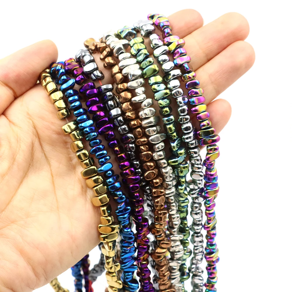 

16'' Gold Color Silver Plated Hematite Irregular Gravel Natural Stone Spacer Loose Bead For Jewelry Making Bracelet DIY Necklace