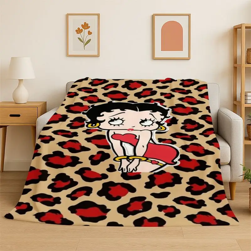 Retro Cartoon B-Betty B-Boop Cute Girl Flannel Blanket Soft Throw Blanket for Bedroom Living Room Bed office Picnic Fest Gift