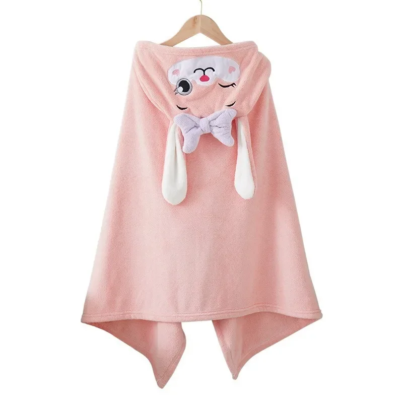Банное полотенце с капюшоном и мультяшным животным - детский коралловый бархатный быстросохнущий детский пляжный плащ, халат и удобное пеленальное одеяло