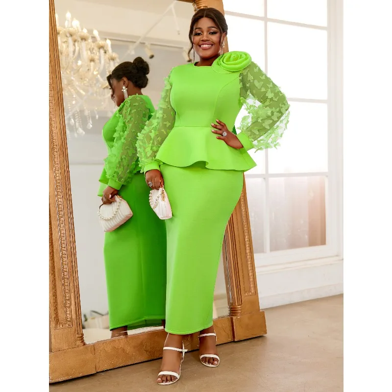 

Elegant Plus Size Party Evening Dresses for Women Autumn African Long Sleeve Mesh Long Maxi Dress Dashiki Africa Clothing L-4XL