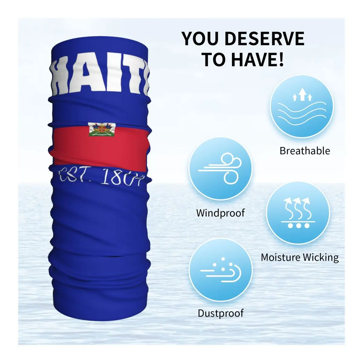 Haiti EST. 1804 Independence Haitian Flag Bandana Neck Cover Printed Face Scarf Warm Headwear For Men Women Adult Washable view 5