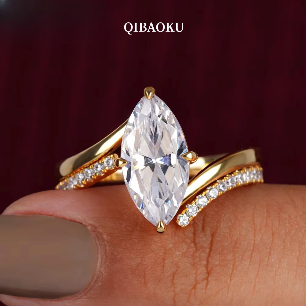 QIBAOKU Moissanite Stacking Ring Set S925 Silver 3Carat Marquise Cut Diamond Vintage Promise Band for Women Gifts Jewelry 2026