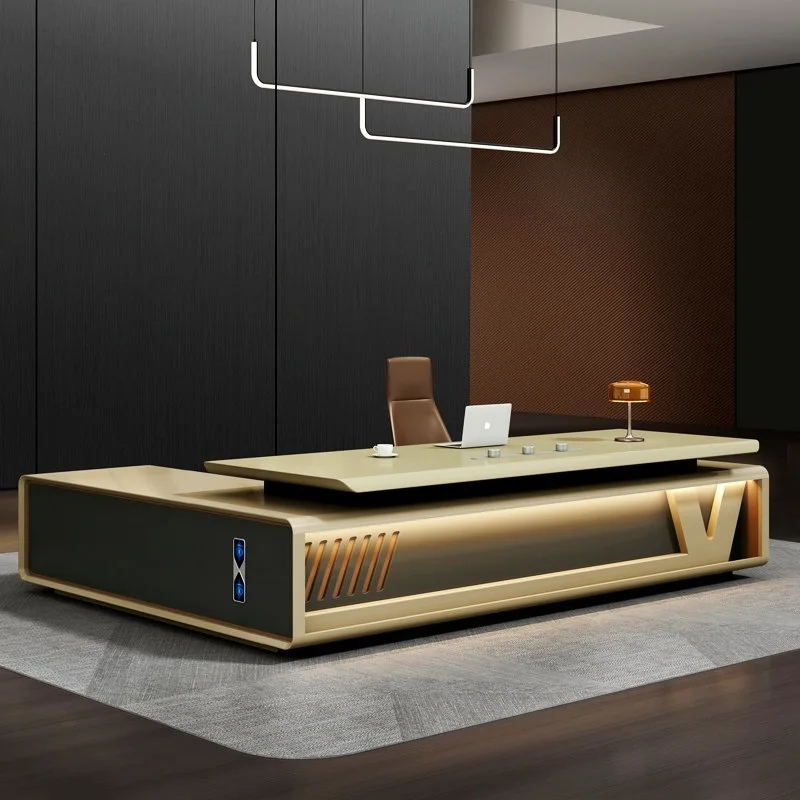 CEO Desk,Boss Table,President'S Lacquered , Simple Modern, Executive Office Desk Chair Set, Light Luxury And High-End Design, La