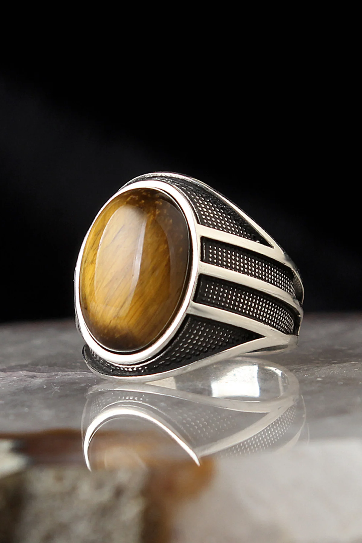 

Natural Tiger 'S Eye Gemstone 925 Sterling Silver Men 'S Ring