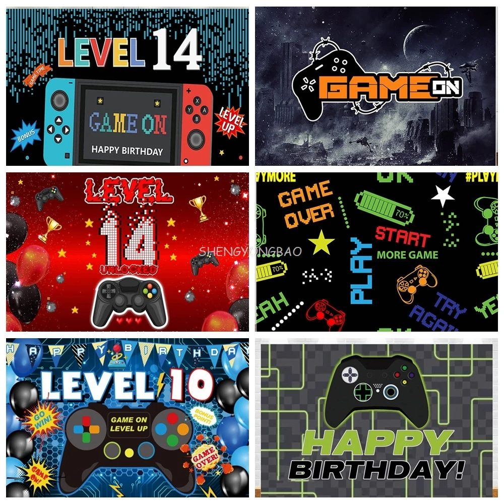 

Gamepad Balloon Comic Photography Backdrops Upgrade For Boy Birthday Party Game Photo Studio Background VE-01