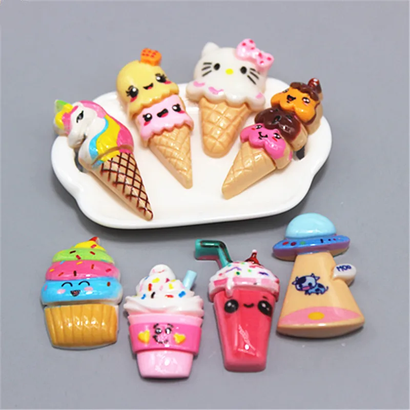 20pcs New Resin Cake/Sweet Cone/Ice Cream Flatback Cabochon Simulation Food Art Supply Home Decoration Charm Craft