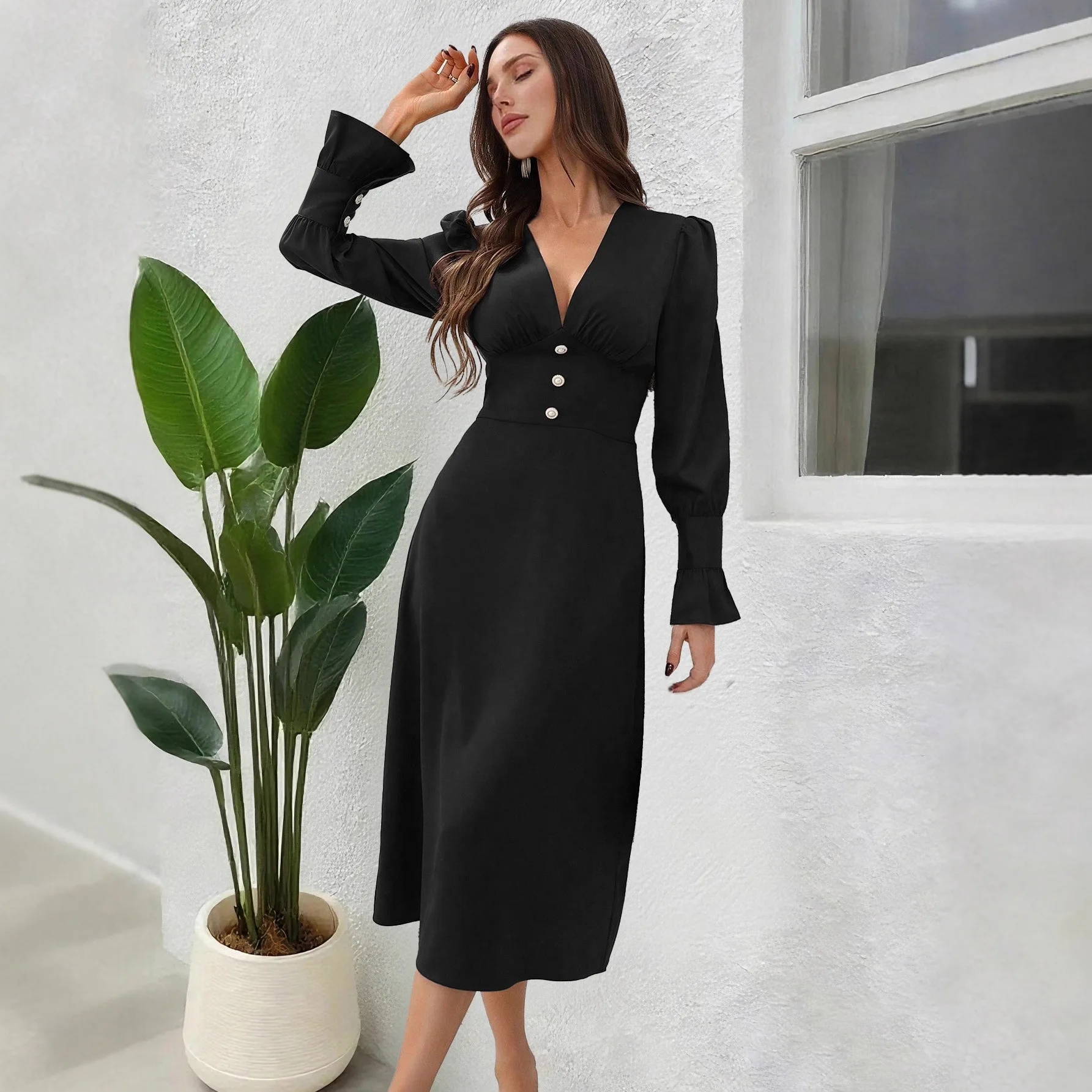 فستان قميص زعيم 2025 فولت للسيدات أنيق للخريف فستان طويل غير رسمي فستان طويل للتخسيس #4