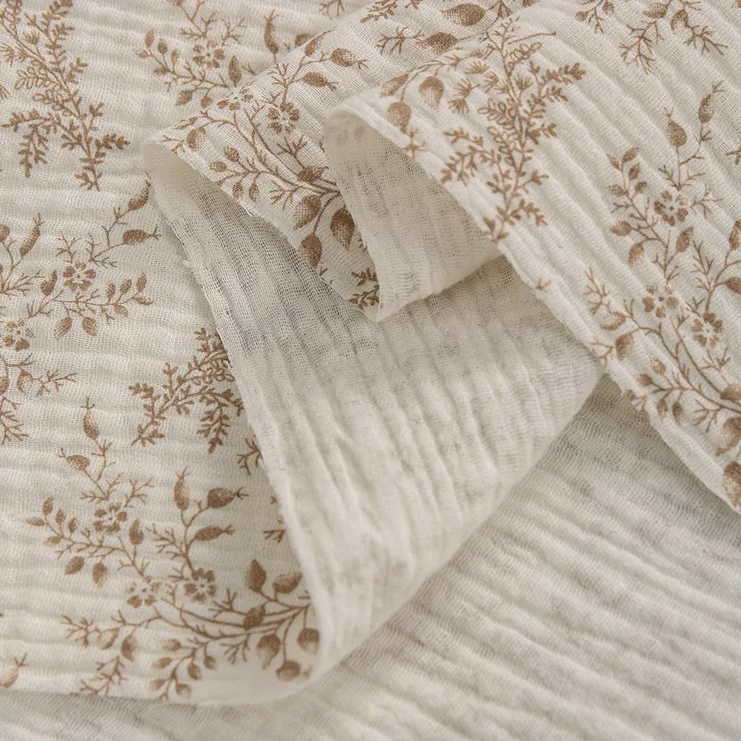 Tissu Crêpe Double Couche en Coton Pur Respirant, pour Literie, Vêtements de Maison, Pyjama, Robe d'Été, Bricolage, 135x50cm/500cm