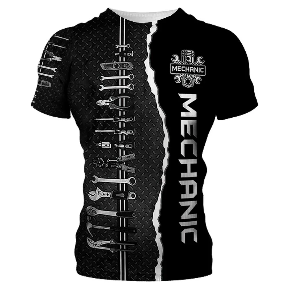 Summer Men Short Sleeved Mechanical Tools 3D Printing MEN'S Casual Street Style Stretch Round-neck T-shirt Personality image 2