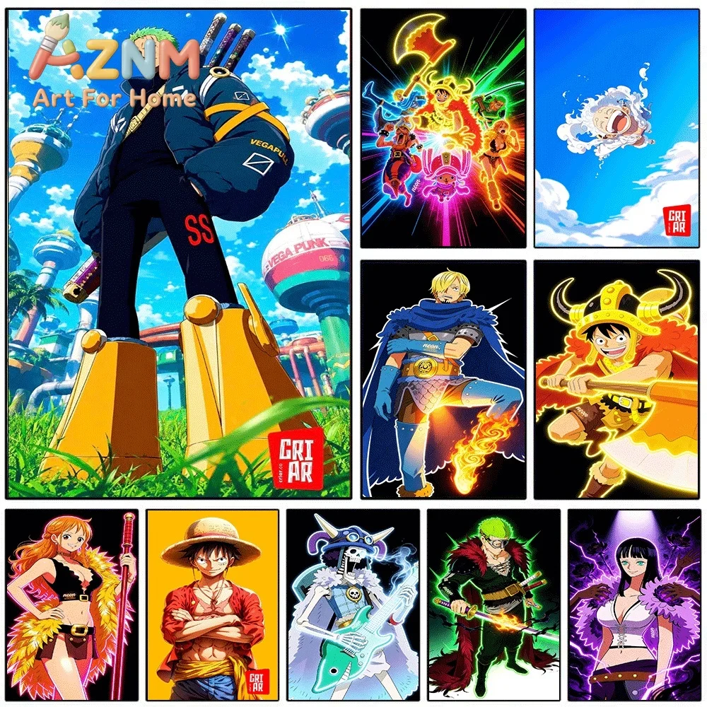 One Piece Anime Canvas Wall Art No Frame Roronoa Zoro Luffy Sanji Egghead Island Print Poster for Bedroom Living Room Home Wal