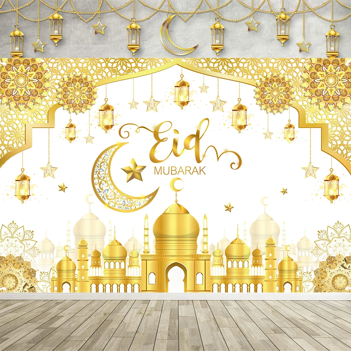 Eid Mubarak Photocall Photography Backdrops Mosque Lights Islam Believer Kids Adults Customized Portrait Backgrounds