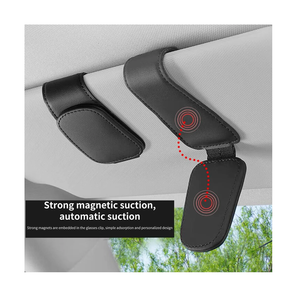 Couro magnético Sunglass Holder para carro, Óculos de sol Clip, Viseira do carro, Auto Acessórios Interior, Bege Universal