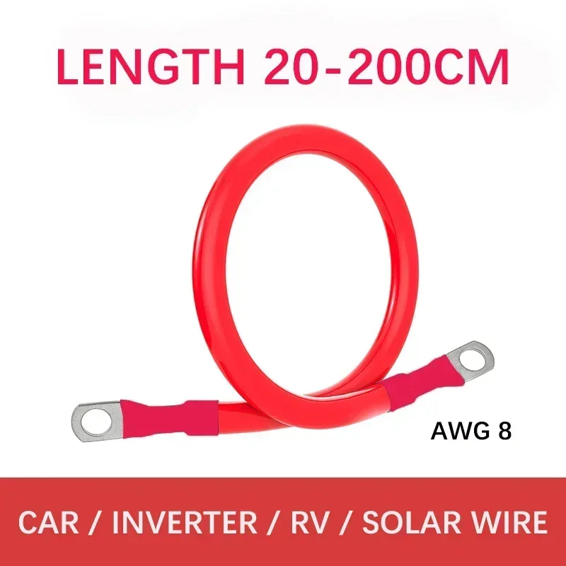 AWG8 Black Red Battery Wire Silicone Cable for Automotive Inverter Battery Connection 20-200CM With Terminal M6 M8