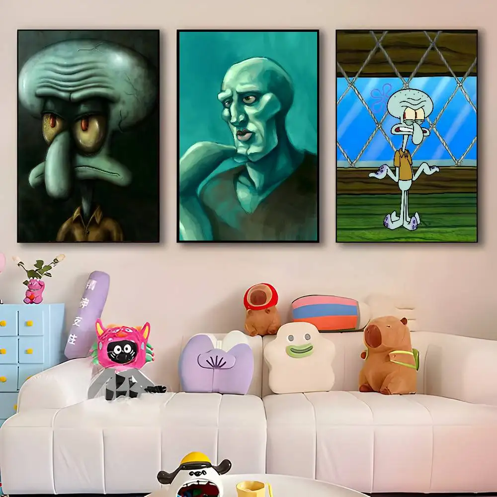 Cartoon Funny Monster S-Squidward T-Tentacles Manga Poster HD Print Vintage Wall Art Decor for Home Study Room