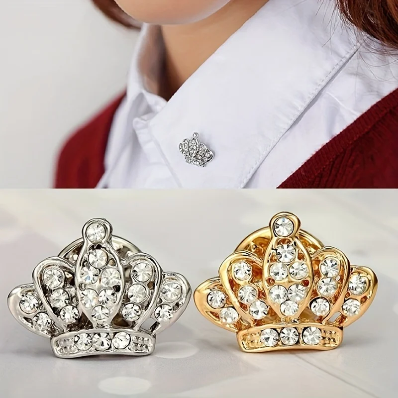 Hot 1 Pcs Unisex Women Men Crown Brooch Rhinestones Crystal Breastpin Collar Pin Jewelry Gifts 2 Colors