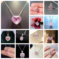 2026 Aesthetic Female Necklaces with Pink Crystal Zirconia Romantic Wedding Accessories Delicate Women Engagement Jewelry Gift