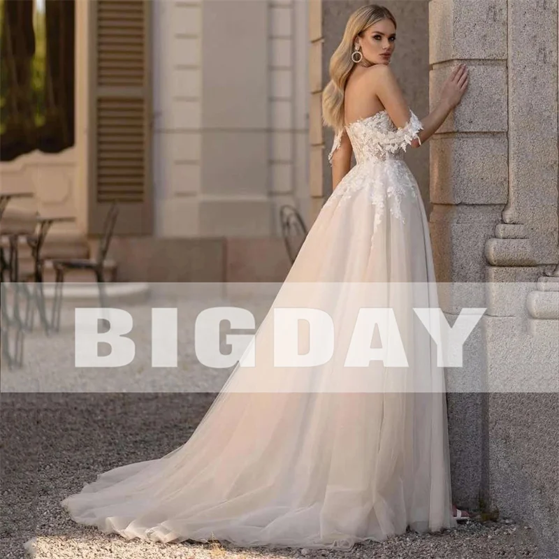 Elegant A-Line Wedding Dress Women 2024 Lace Off The Shoulder Sweetheart Open Back Slit Bridal Gown Sweep Train Vestido De Noiva