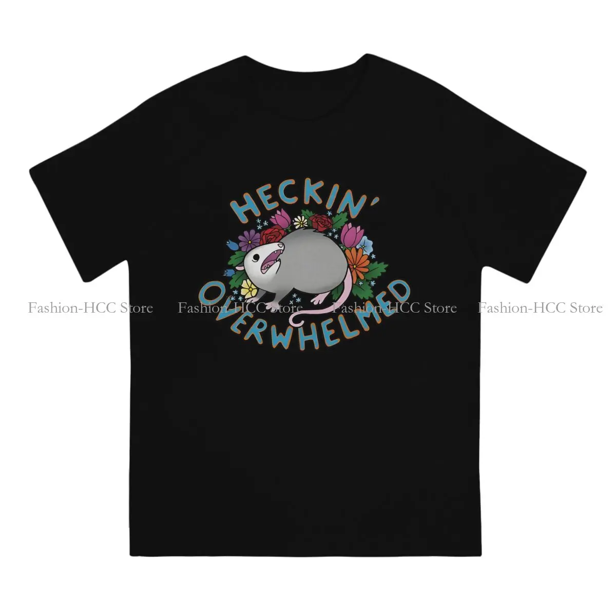 Heckin' Overwhelmed Graphic TShirt Cute Opossum Printing Tops Casual T Shirt Men Short Sleeve Unique Gift Idea