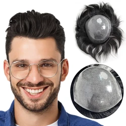 Cabello humano 100% ultrafino transpirable para hombres, prótesis capilar de PU, Toppers invisibles suaves, cuero cabelludo biológico completo, tupé