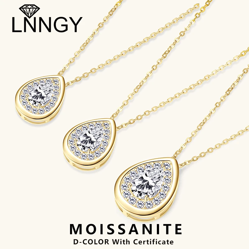 

Lnngy 1ct/1.5ct/2ct Moissanite Droplet Pendant Necklace 925 Sterling Silver Ladies Delicate Necklace for Women Fine Jewelry Gift
