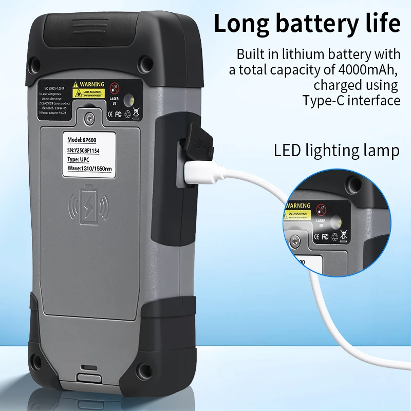 Reflectómetro KP600 OTDR de 90 km con pantalla táctil Mapa de eventos OPM VFL RJ45 Probador 22/24 dB 1310 nm 1550 nm 1610 nm 1625 nm (opcional)