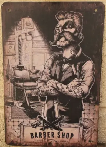Letrero de metal de barbero, estilo vintage, para pub, garaje, bar de tatuajes, póster de aluminio