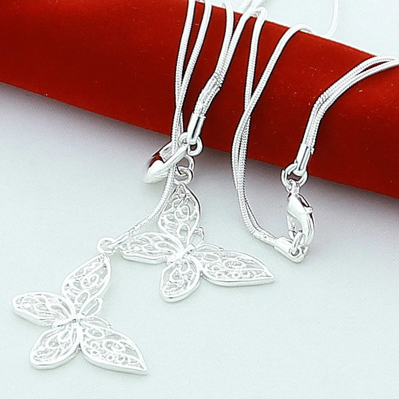 925 Silver Long Hollow Butterfly Necklaces Pendant Fashion Charm Jewelry Statement Necklace For Women N364