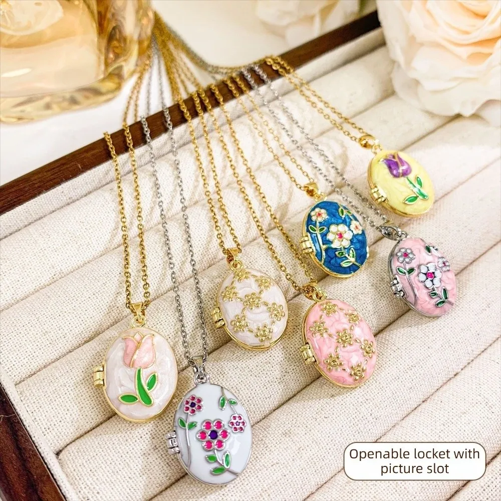 Titanium Steel Photo Locket Pendant Necklace Non-Fading Zircon Decoration Openable Photo Locket Openable Frame