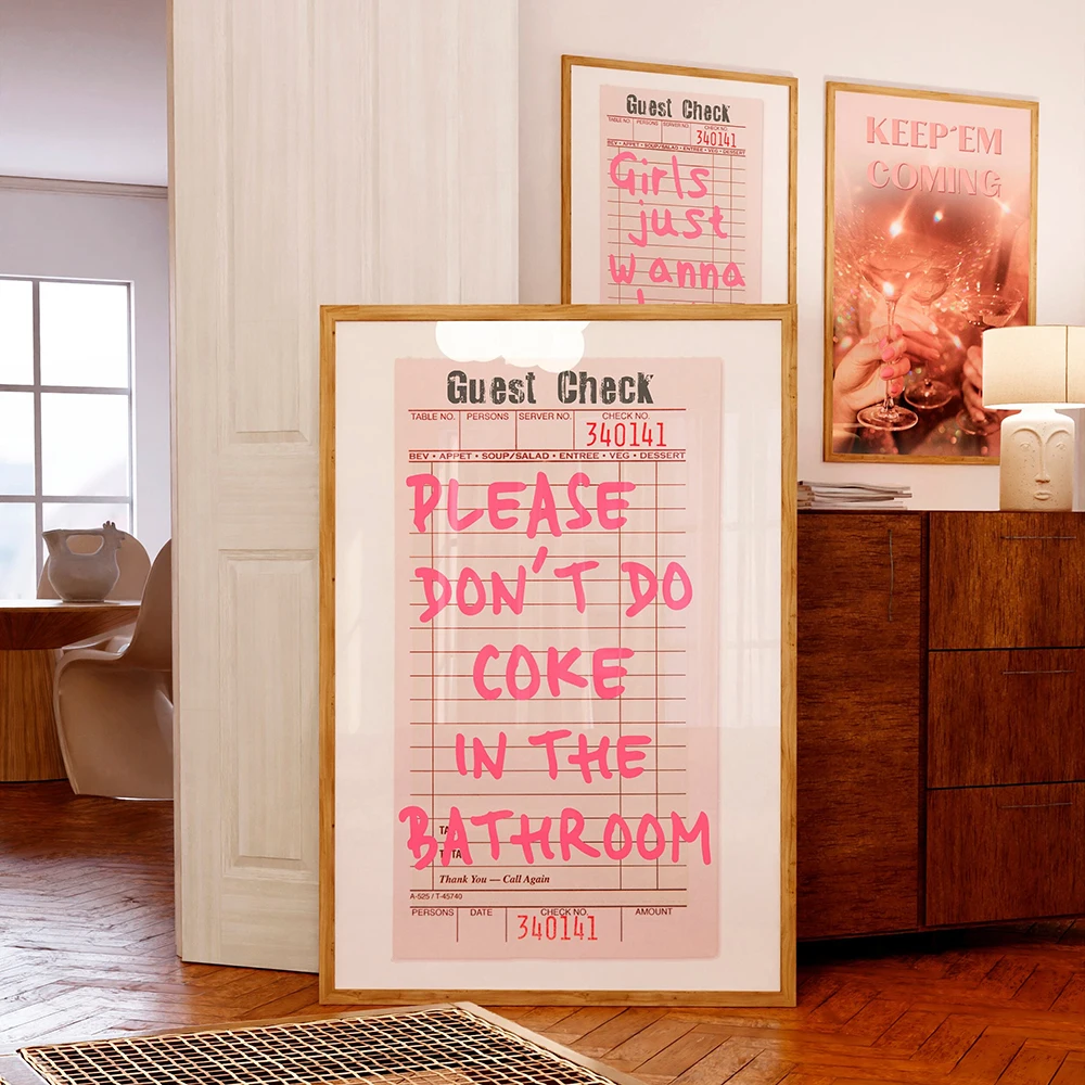 Please don't do coke in the Bathroom Print Guest Check Poster Wall Art Keep 'Em Coming Print Abstract Canvas Painting Home Decor