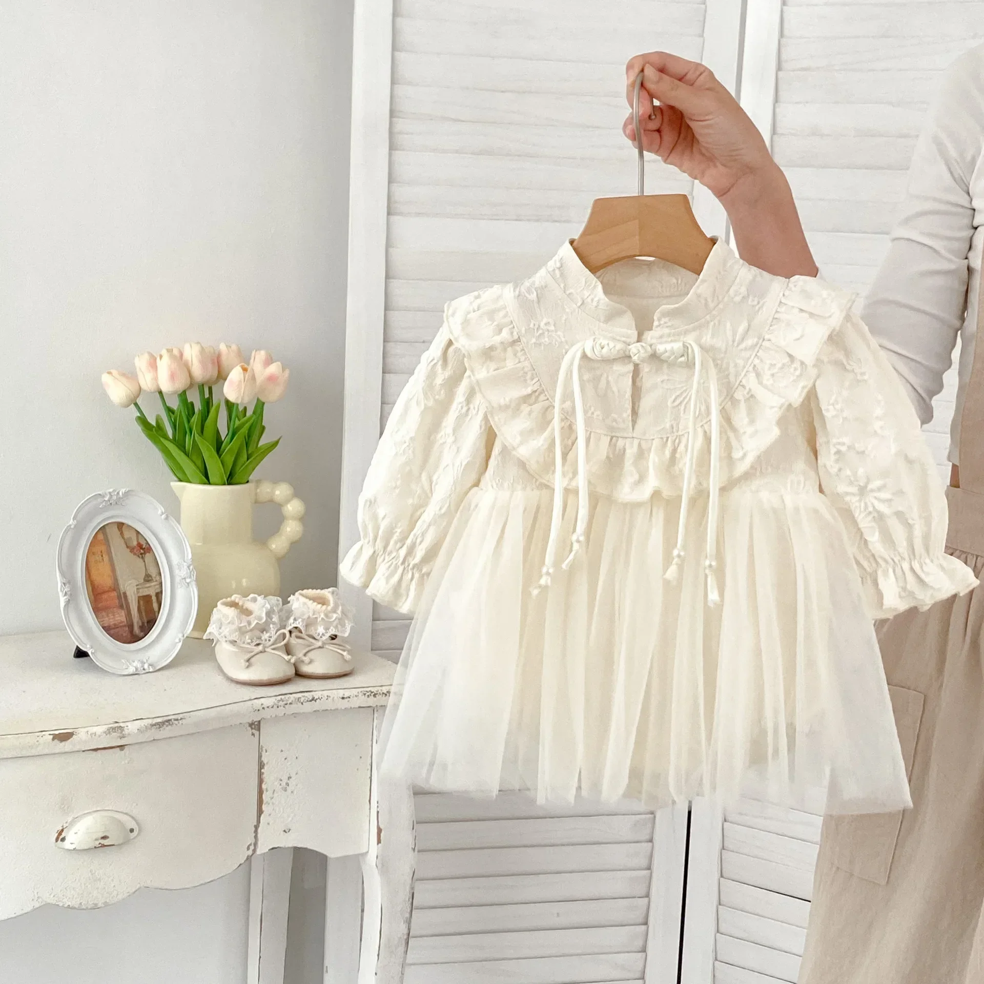 4327 Newborn Clothes Spring and Autumn New Long Sleeve Baby Girl's Dress Princess Gauze Skirt Dress