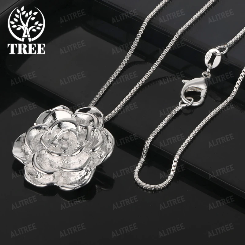 925 فضة تاج زهرة مربع جولة دوامة قلادة قلادة المرأة حفل زفاف نوبل مجوهرات اكسسوارات هدية لطيفة