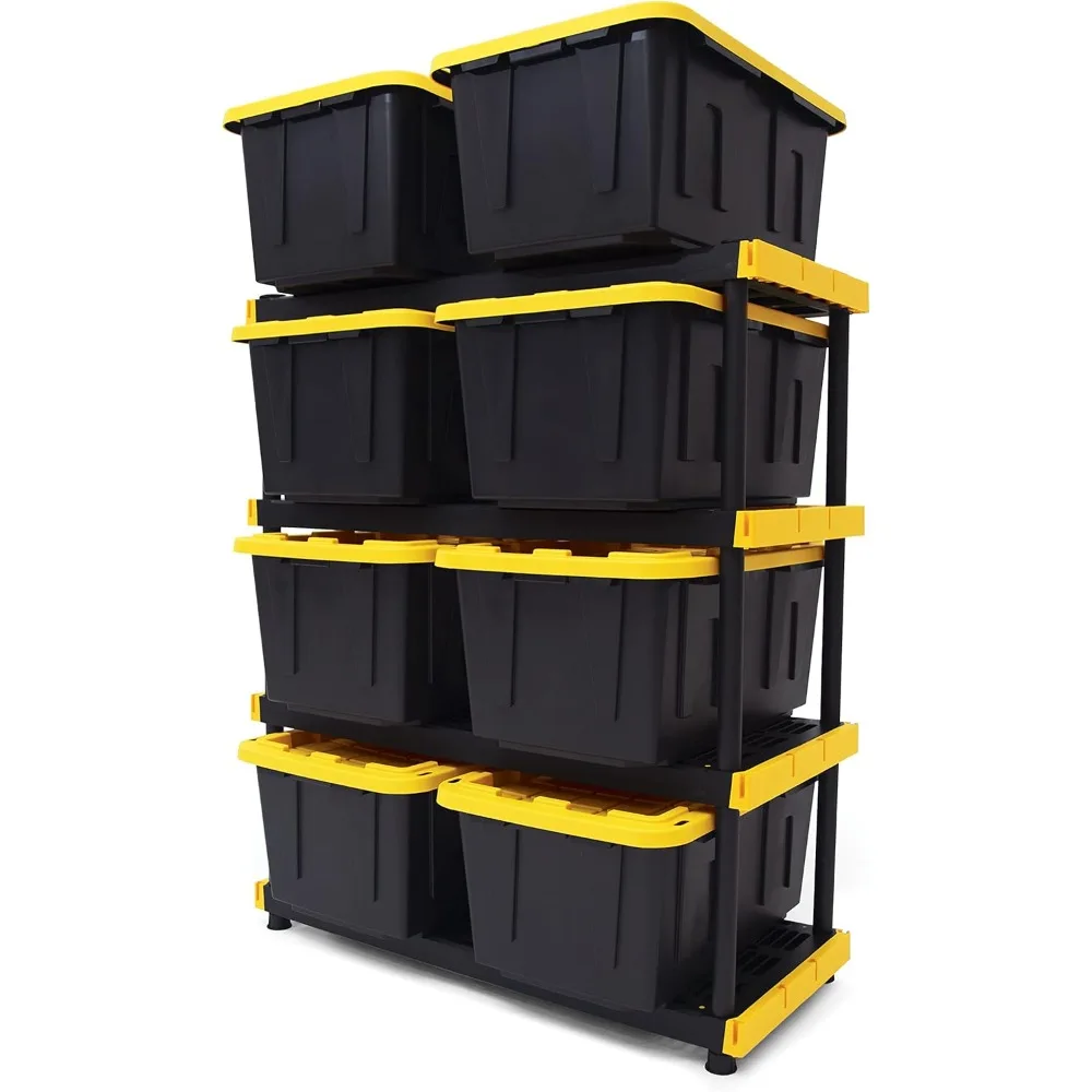 

Black & Yellow®, Shelving Unit and Heavy Duty Storage Containers, Extremely Durable® (Shelf + 27 Gallon Container (8-Pack))