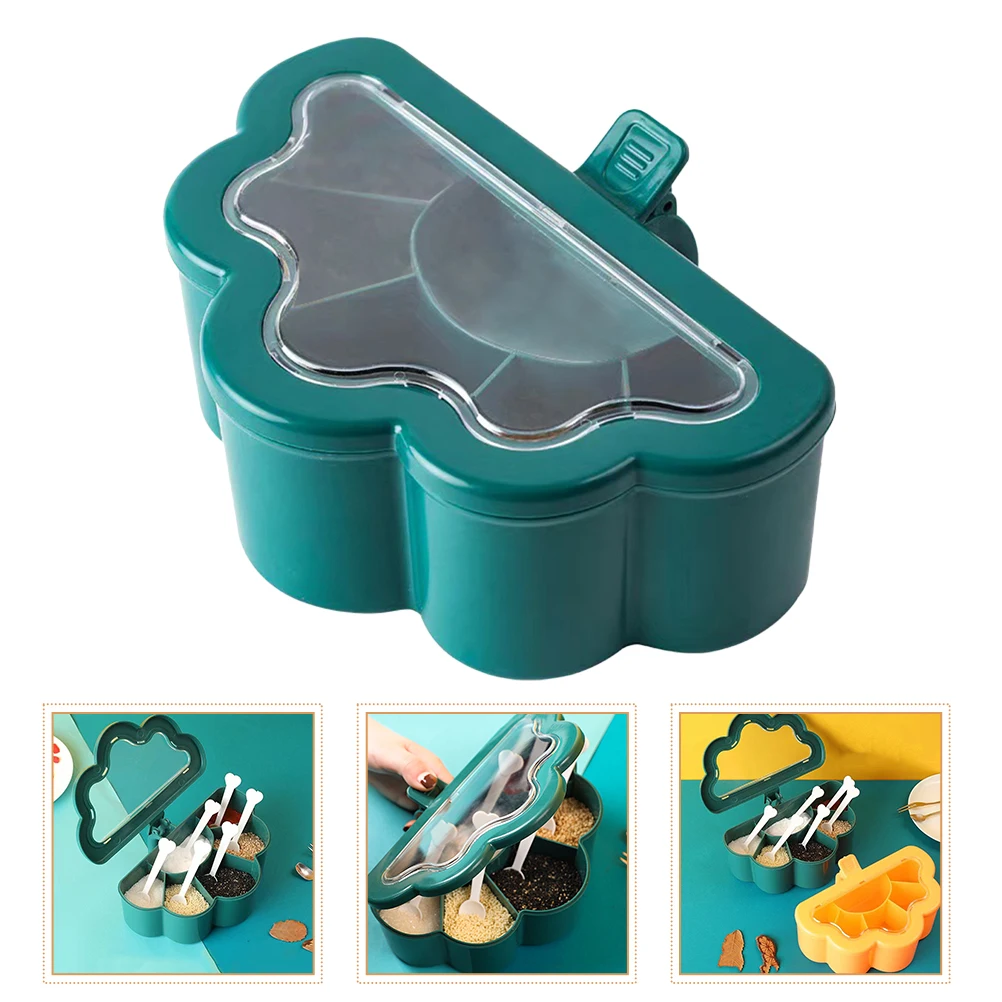 

6 Grid Spice Box Seasoning Container Kitchen Condiment Organizer Salt Holder Transparent Lid Spoon Included Seasoning Box
