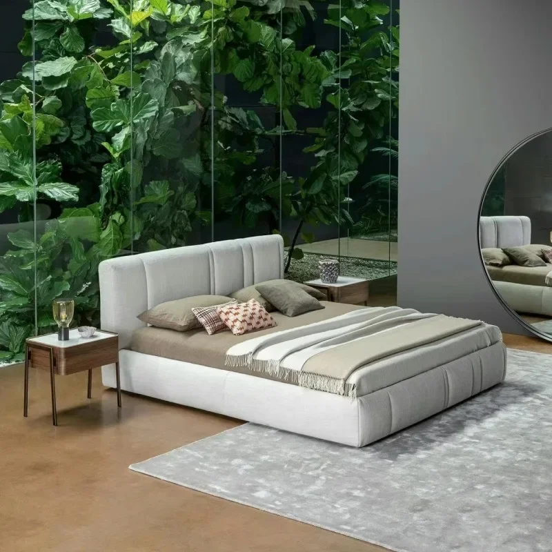 Minimalist design homestay bedroom 1.8 double fabric bed modern simple villa master bedroom soft bed wedding bed
